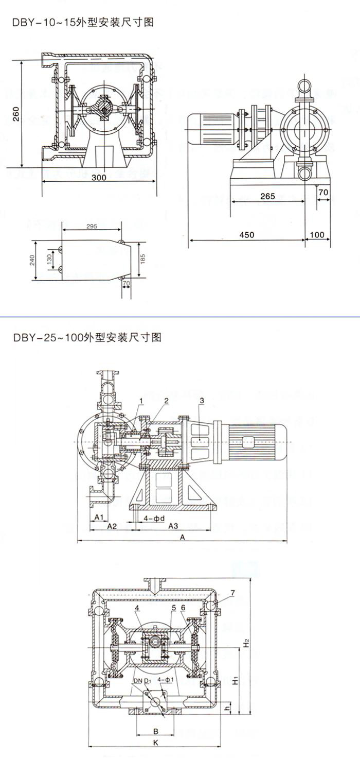 DBY-100衬氟电动隔膜泵-安装尺寸